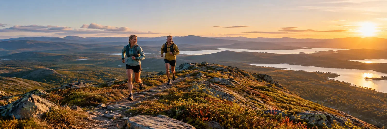 Traillöpare på en stig över fjället