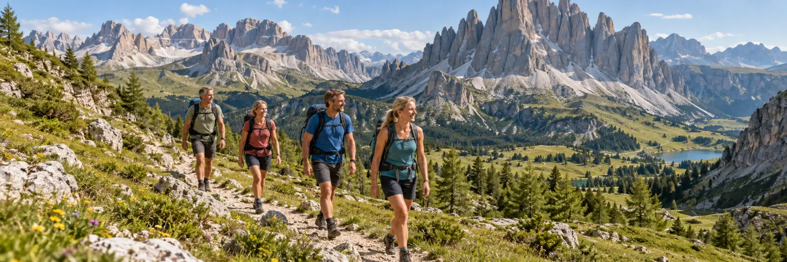 Vandrare på en bergsstig i Dolomiterna