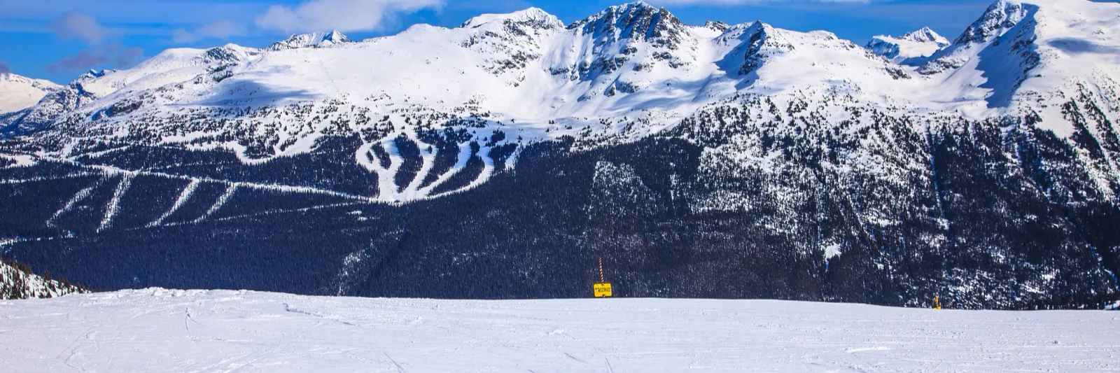 Snötäckta berg och skidbackar vid Whistler Blackcomb i British Columbia