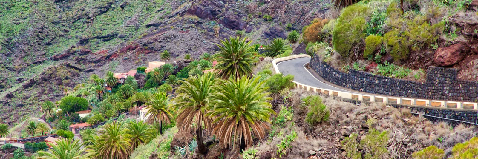 Slingrande väg genom bergen vid Masca på Teneriffa