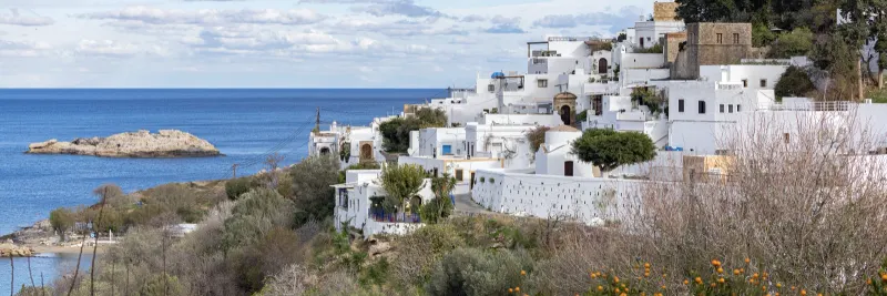 Vita hus i Lindos på Rhodos